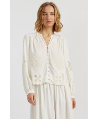 Women's Linen-Blend Broderie Blouse