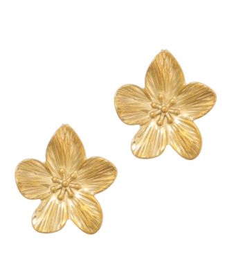 Tarnish Resistant Gold Statement Flower Stud Earrings