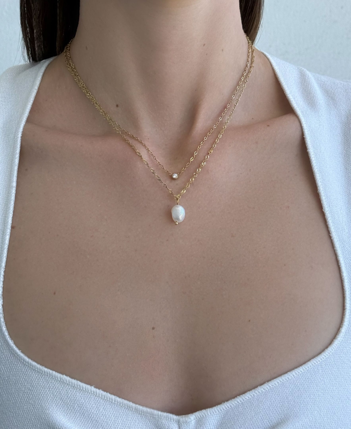 Adornia Tarnish Resistant Gold Layered Natural Freshwater Imitation Pearl Layered Necklace Set