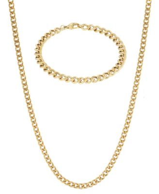 Men's Tarnish Resistant Metal-Tone 5mm Curb Chain Bracelet and Necklace Set