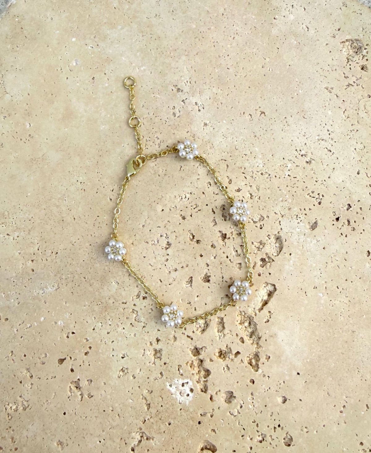 Adornia Gold Imitation Pearl Flower Station Bracelet