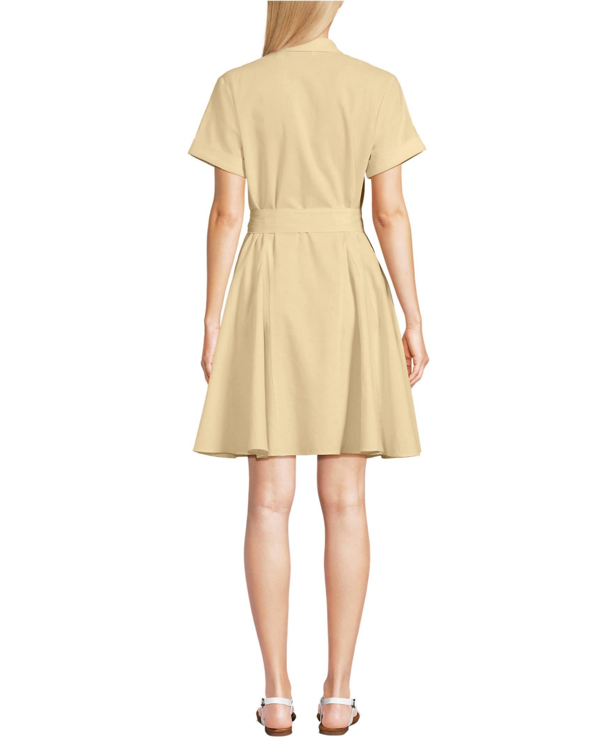 Lands' End Women's Linen Blend Button Front Dress with Godets