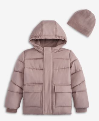 Boys' 2T-5T Solid Quilted Puffer Coat and Fleece Hat (while supplies last)