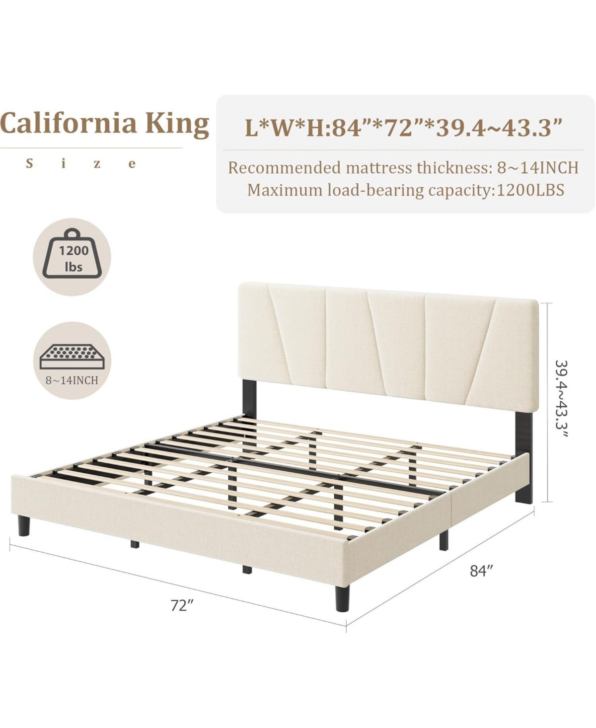 gaomon California Platform Bed Frame with 3-Level Adjustable Headboard
