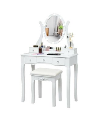Lighted Vanity Set with 10 LED Bulbs, 5 Drawers, Cushioned Stool