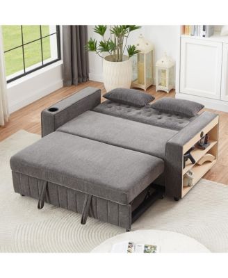 61.4" Pull-out Sofa Bed Convertible Couch Loveseat Sofa Modern Sleeper Sofa with Adjustable Backrest for Living Room
