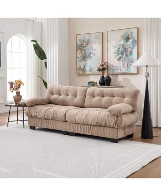 Modular Sectional Sofa, Deep Seat Cloud Couch with Plush Corduroy and Pillows
