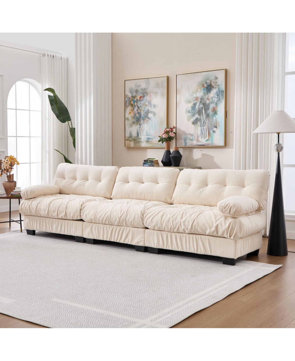 Clihome Modular Sectional Sofa,Cloud Couch, Modern Deep Seat Couches for Living Room, 3-Seater Comfy advanced flannelette Sofa Bedroom
