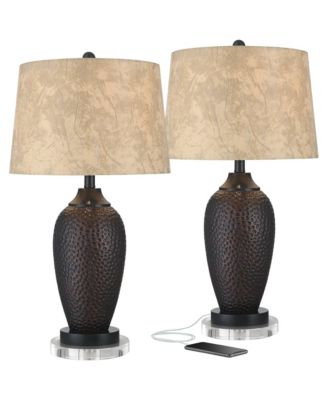 Kaly Rustic Table Lamps Set of 2 with Round Risers 26" High Oil Rubbed with USB Charging Port Drum Shade for Living Room