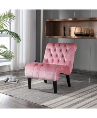 Comfy Velvet Accent Chair, with Tufted Backrest, Upholstered Armless Side Chair, with Solid Rubber Wood Legs, for Bedroom, Living Room