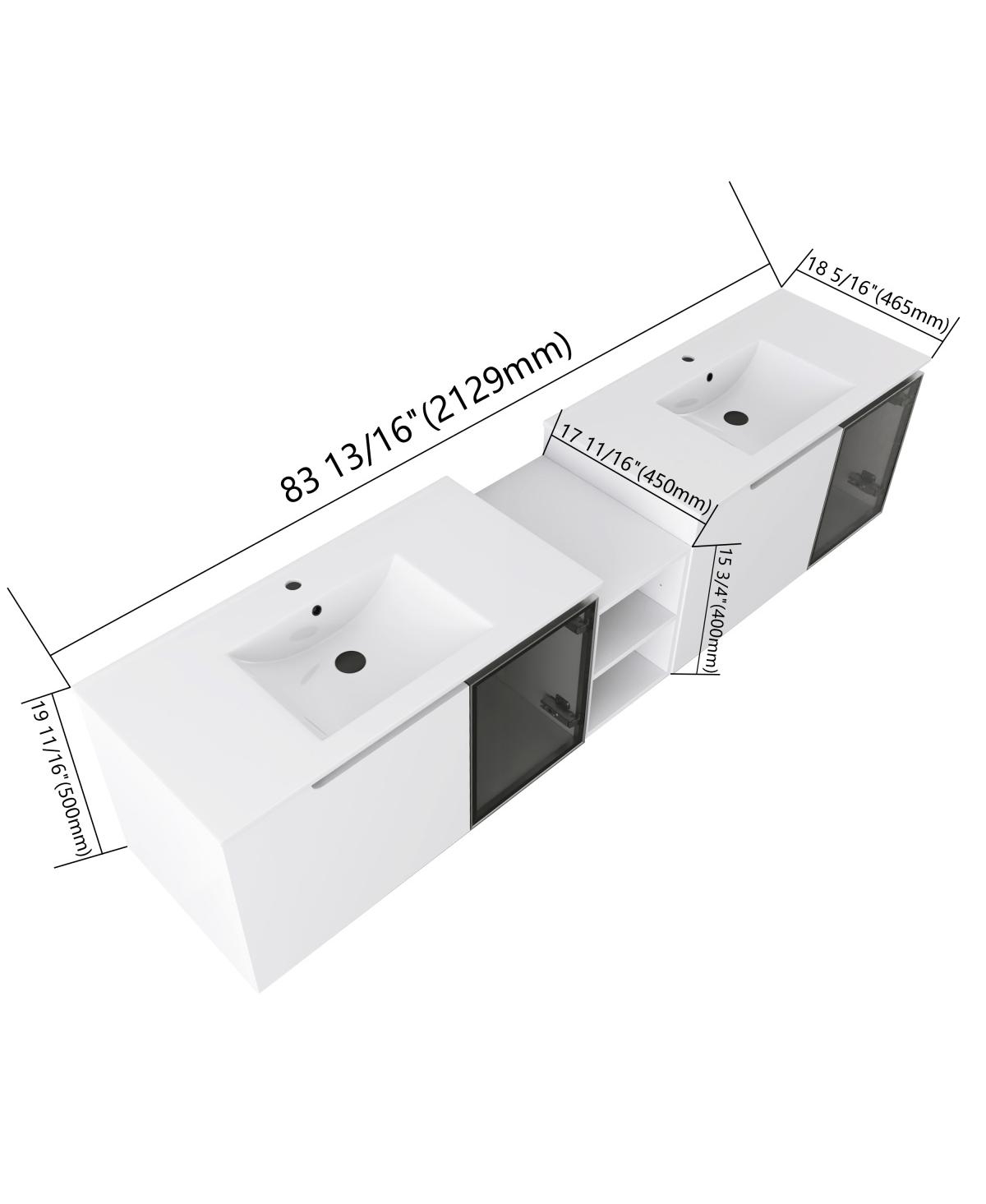 Sillysis Double Sink Wall Mounted Bathroom Vanity with Ceramic Basin, Modern Floating Plywood Cabinet