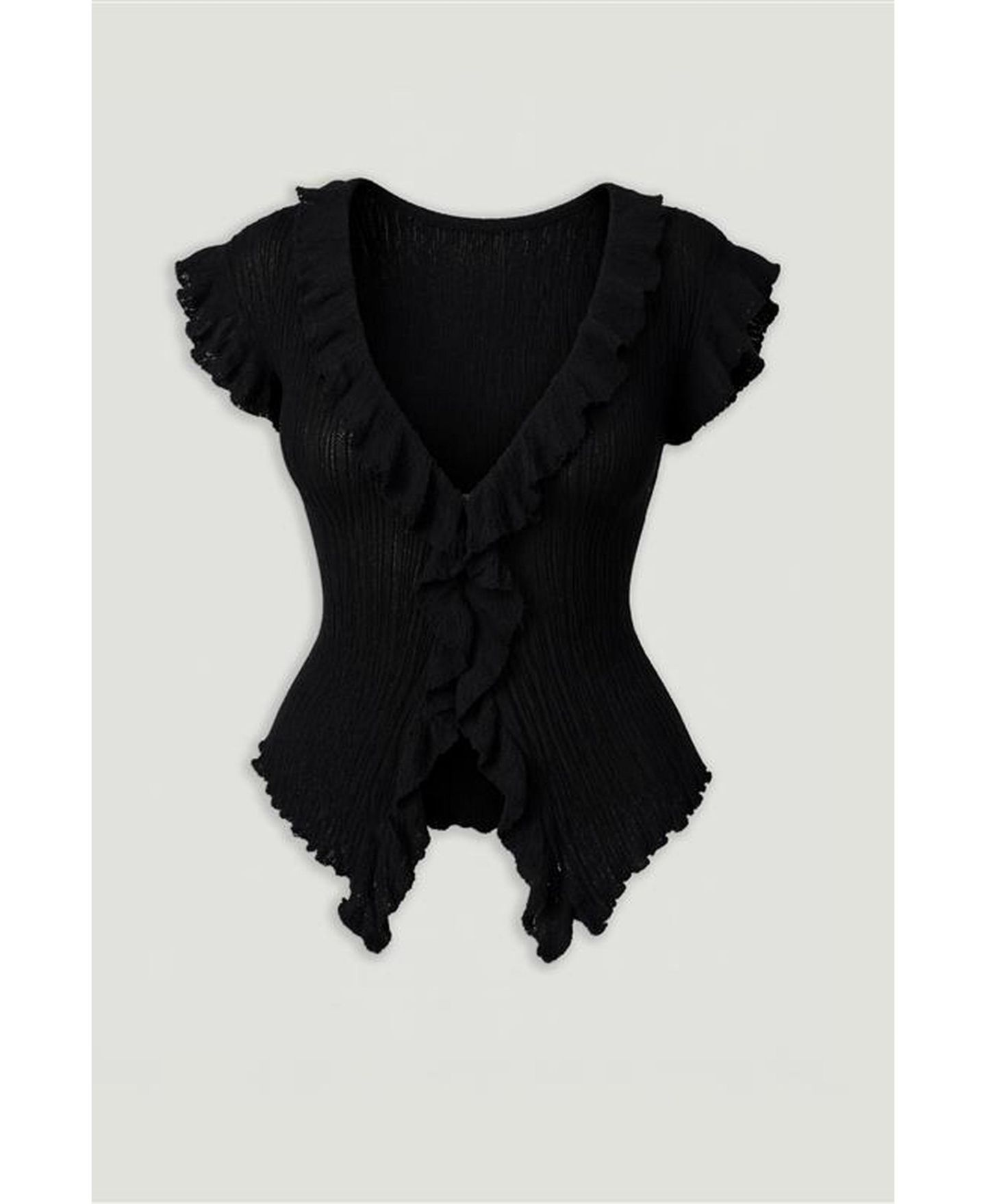 Женская блузка NOCTURNE Ruffled V-Neck Sheer, цвет: Чёрный — фото 6