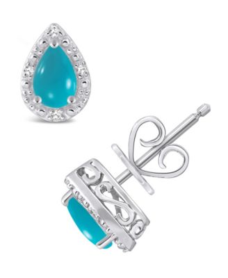 Onyx & Diamond Accent Pear Stud Earrings in Sterling Silver (Also in Turquoise & Labradorite)