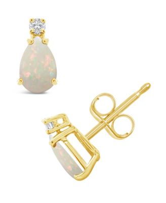 Opal (3/8 ct. t.w.) and Diamond Accent Stud Earrings in 14K Yellow Gold or 14K White Gold