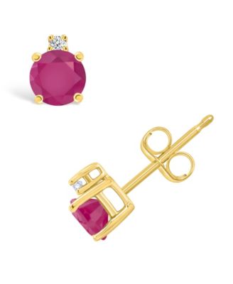 Tanzanite (1/2 ct. t.w.) & Diamond Accent Stud Earrings in 14k Gold (Also in Emerald, Ruby, & Sapphire)