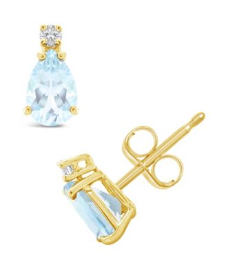 Aquamarine (3/4 ct.t.w) and Diamond Accent Stud Earrings in 14K Yellow Gold