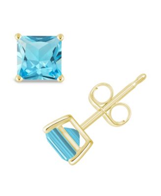 Princess-cut Gemstone Stud Earrings in 14K Yellow Gold