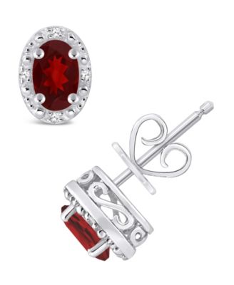 Gemstone and Diamond Accent Stud Earrings in Sterling Silver