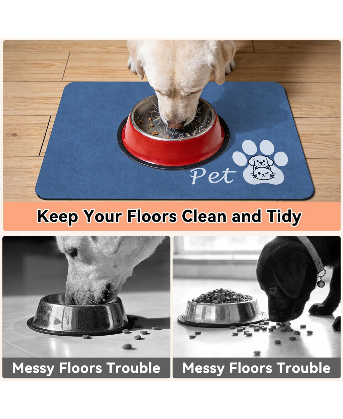 Aronkl Quick Dry Super Absorbent Pet Feeding Mat Non-Slip Waterproof Floor Protector for Dogs Cats