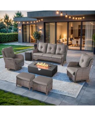 7 Pieces Outdoor Patio Furniture Sets with Fire Pit Kit,All Weather Wicker Sectional Sofa with Patio Swivel Chairs and Thick Cushion