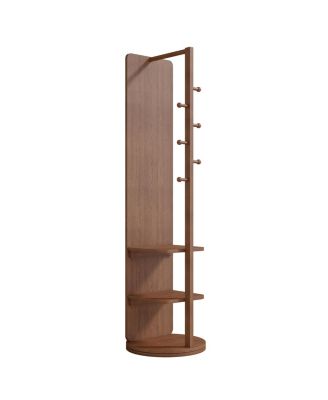 360degree(s) Rotating 66"x17.8" Multifunctional Full Length Mirror with Hook Storage Rack Coat Rack with Mirror Solid Wood Floor Mirror