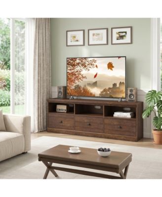 Mid-Century Modern TV Stand with Storage Drawers, Open Shelves and Cable Management - Durable Wood Entertainment Center and Media Console
