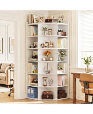6-Tier Corner Bookcase Cabinet with 18 Cubbies, Corner Bookshelf with Open Storage Cabinet