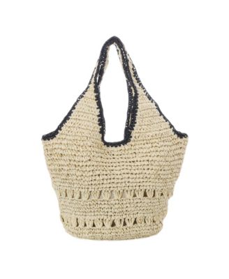 Women's Raffia Oversized Hobo Shoulder Bag with Edging