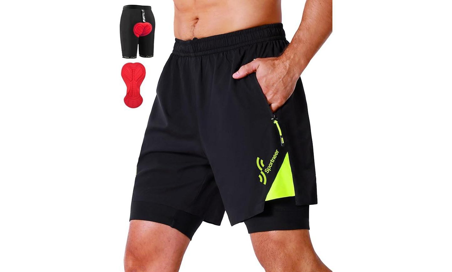 Мужские шорты Sportneer X-Large Bike Shorts for Men - 3D Padded Lightweight MTB Fit Riding Biking Bicycle Biker Shorts with Zipper Pockets, цвет: Чёрный — фото 1