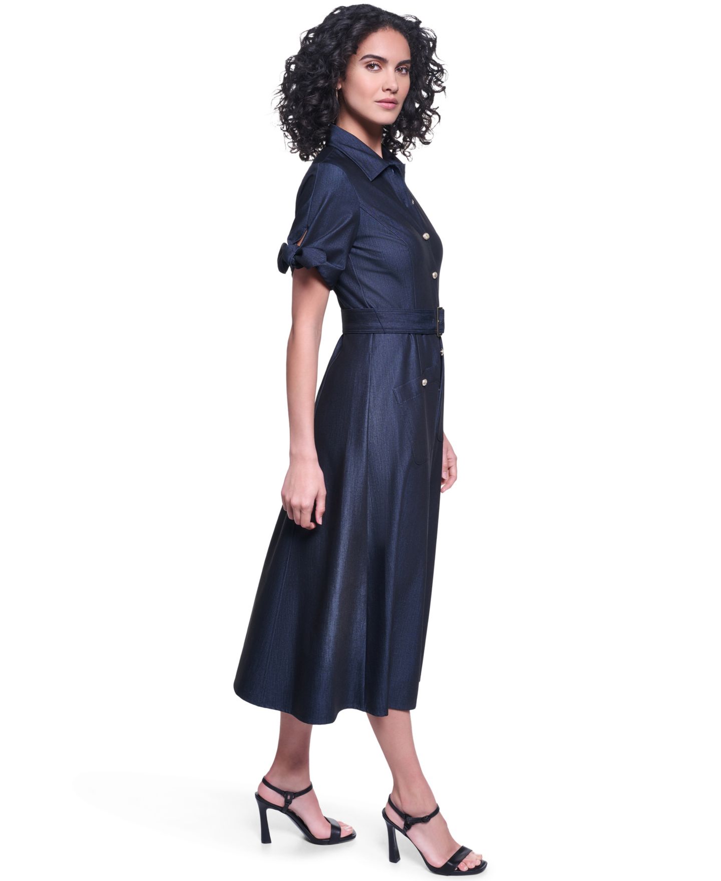 Женское платье KARL LAGERFELD PARIS Denim Belted Midi Shirt Dress, цвет: Индиго — фото 3
