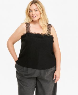 Plus Size Lace-Trim Crinkle-Texture Camisole