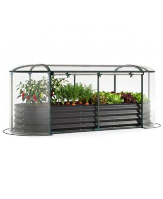 Outdoor Color Steel Raised Garden Bed with Greenhouse Cover Roll-Up Window