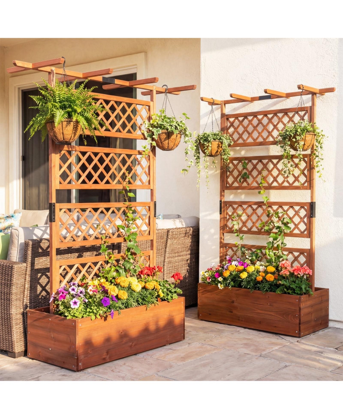 Gouun Wooden Planter Box with Lattice Trellis Raised Garden Bed Privacy Screen