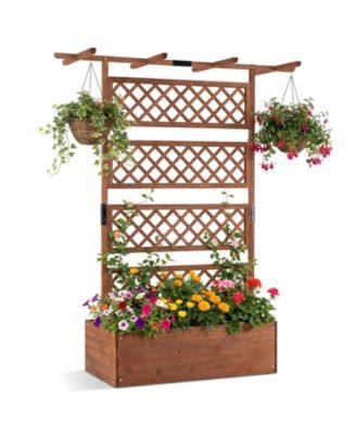 Wooden Planter Box with Lattice Trellis Raised Garden Bed Privacy Screen