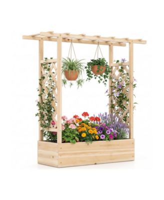 45 in Tall Wooden Raised Garden Bed with Side Trellis and Hanging Roof