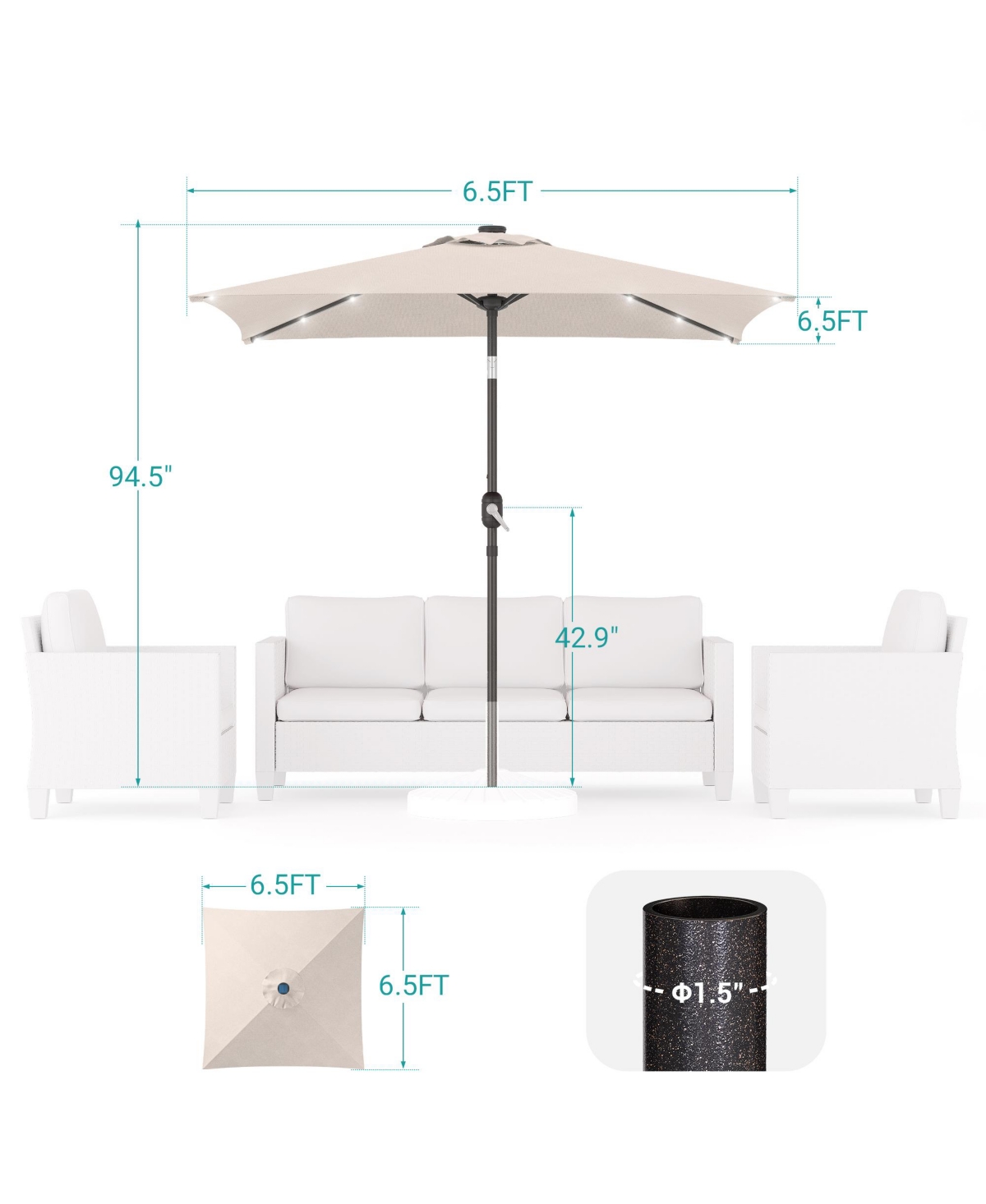 Sonkuki Enhance Your Outdoor Oasis 6.5x6.5Feet LEDSquare Patio Umbrella - Stylish, Durable, And Sun-Protective