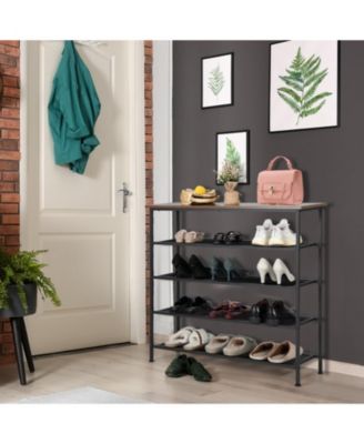 Industrial 5-Tier Metal Shoe Rack with 4 Mesh Shelves
