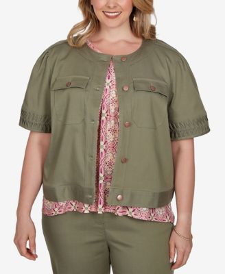 Plus Size Pleated Short-Sleeve Soft Denim Jacket