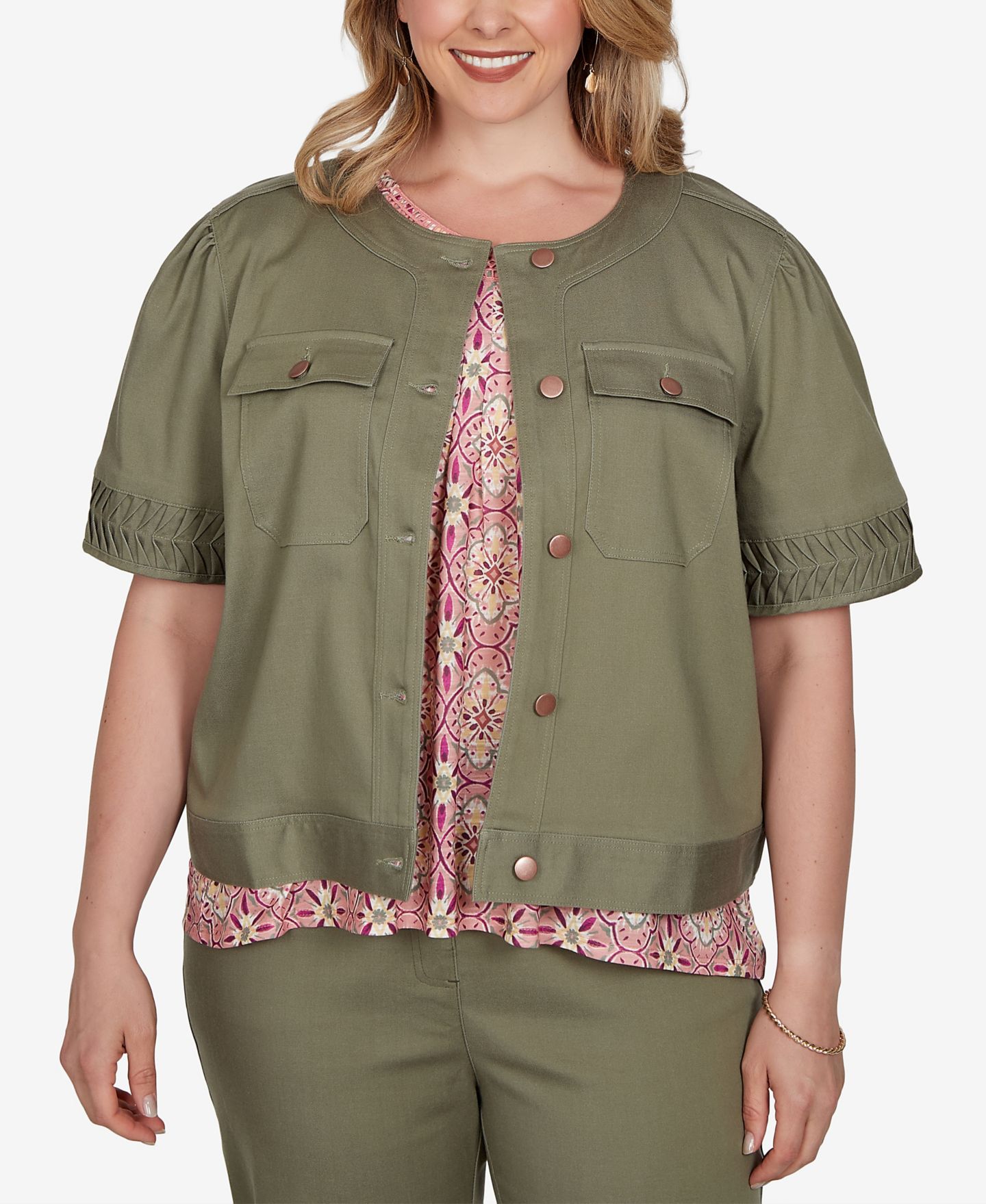 Женская куртка Ruby Rd. Plus Size Pleated Short-Sleeve Soft Denim Jacket — фото 1