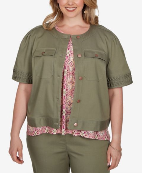 Женские куртки Ruby Rd. Plus Size Pleated Short-Sleeve Soft Denim Jacket