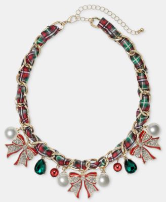 Woven Ribbon Statement Charm Necklace, 16" + 3" extender