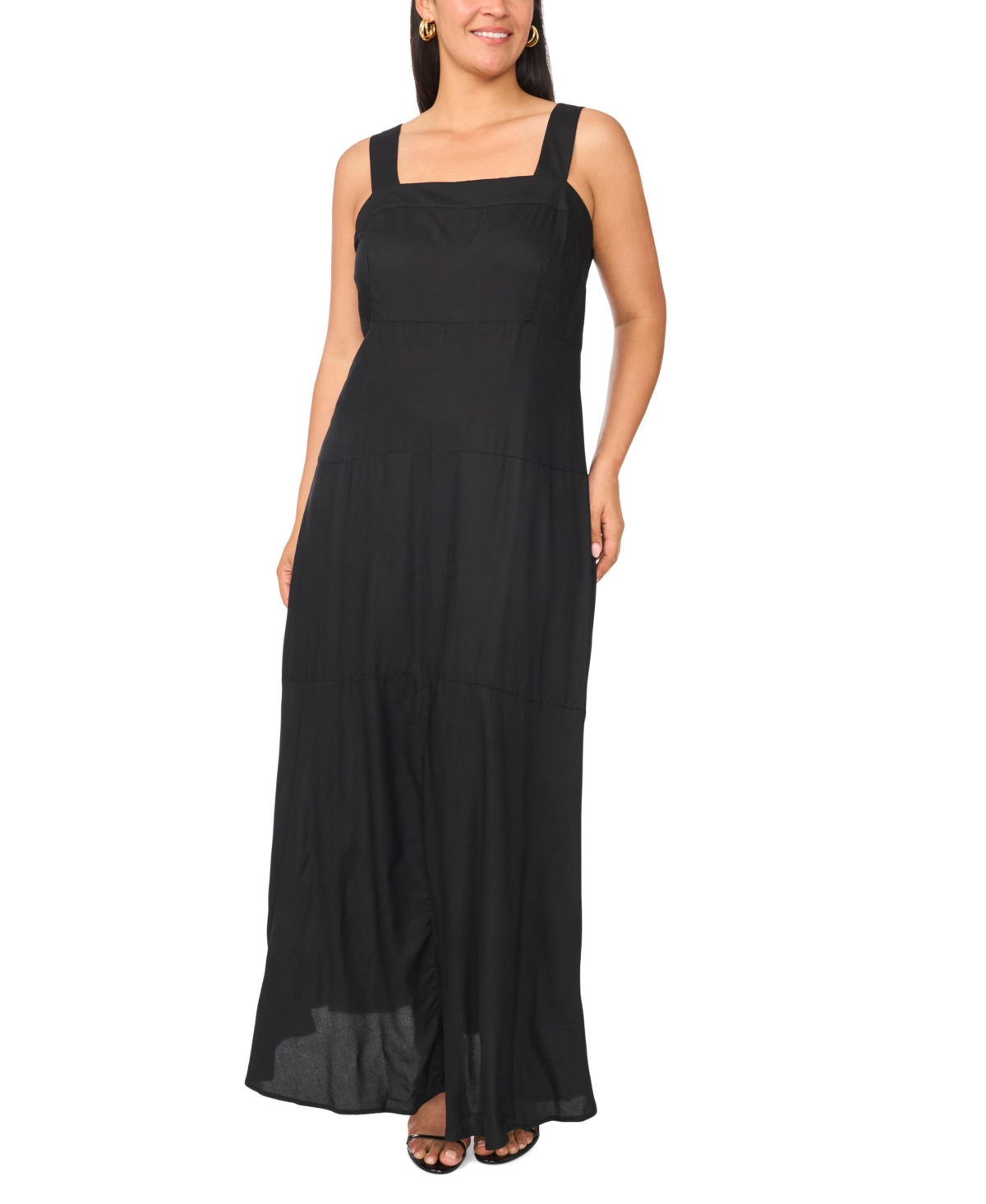 Vince Camuto Plus Square-Neck Smocked-Back Sleeveless Maxi Dress
