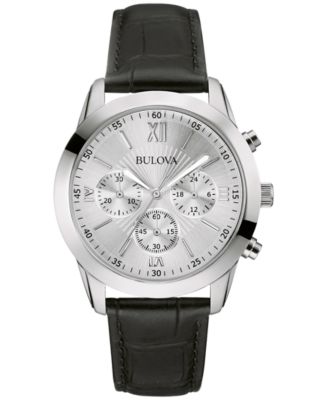 Bulova - Men's Chronograph Black Leather Strap Watch 40mm 96A162