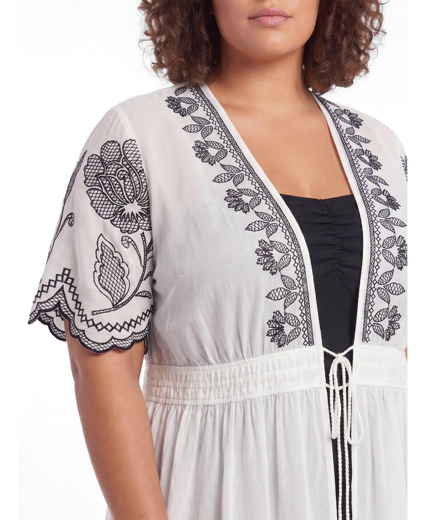 Torrid Plus Size Floral Embroidered Maxi Kimono, цвет: Белый — фото 4