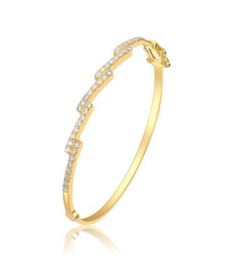 Modern 14K Gold Plated CZ Pave Zig Zag Geometric Bangle