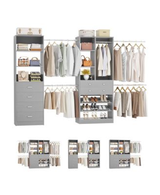 Wooden Closet System Set with 6 Drawers and 5 Hanging Rods and 6 Shelves