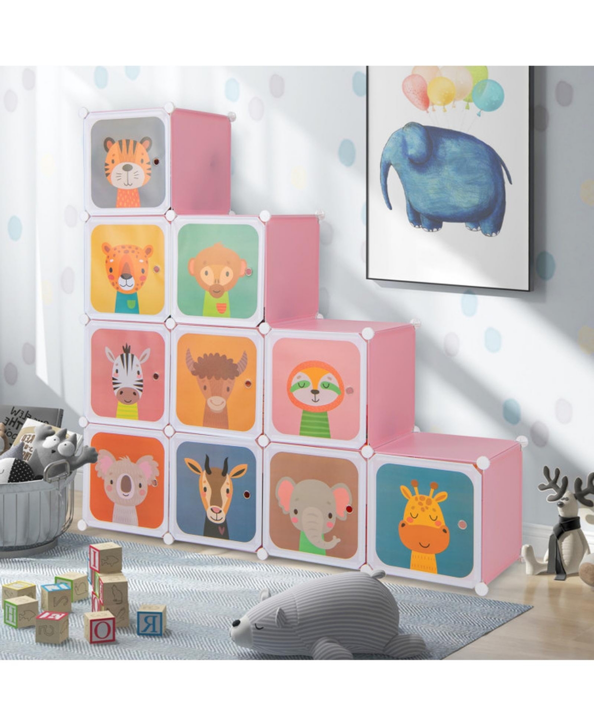 Gouun 12-Cube Kids Wardrobe Closet Hanging Section Doors Storage Organizer