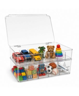 Stackable Storage Case with Hinged Lid - for Small Toys, Building Blocks, Markers, Action Figures