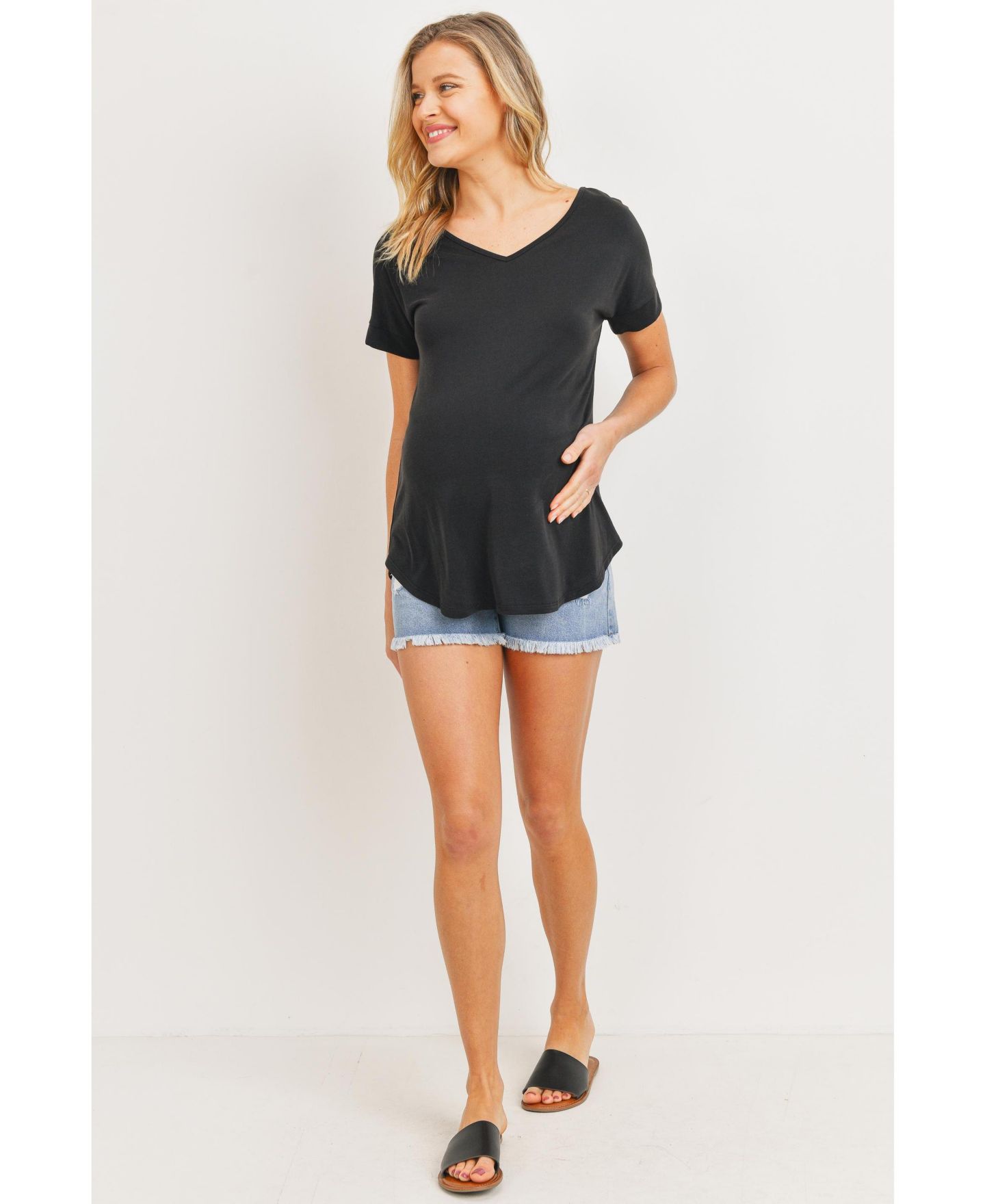 Женский топ Hello Miz Maternity Short Sleeve V Neck Top with Back Strap Detail, цвет: Чёрный — фото 5