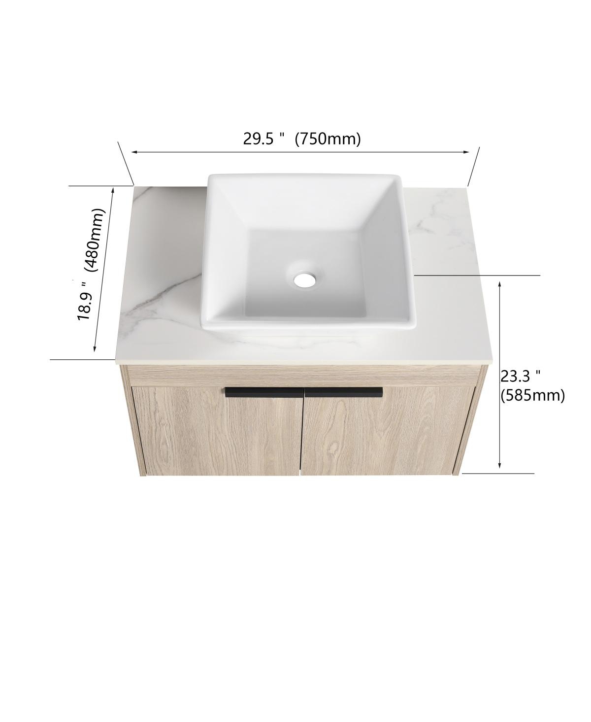 Sillysis Wall Mounted Bathroom Vanity with Ceramic Vessel Sink, Side Storage Shelf, Soft Close Doors